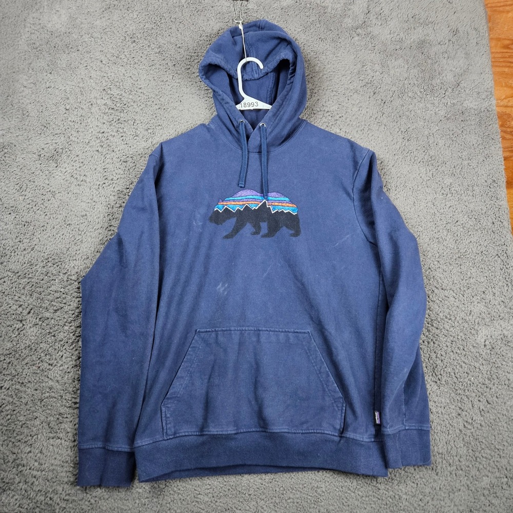 Patagonia Uprisal Hoody Bear Graphic Pullover Hoodie Blue‎ Regular Fit Size L